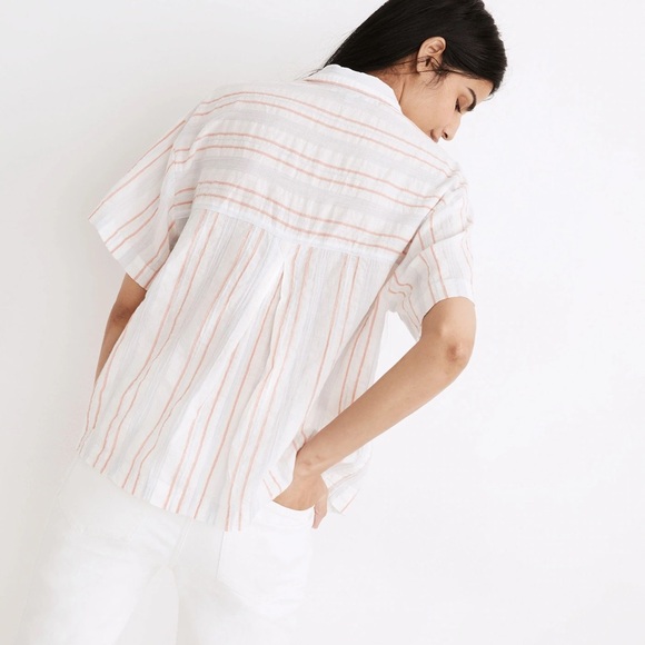 Madewell Women’s Beachside Striped Cotton Blend Cropped Button-Up Shirt XXS Blue - Picture 2 of 15